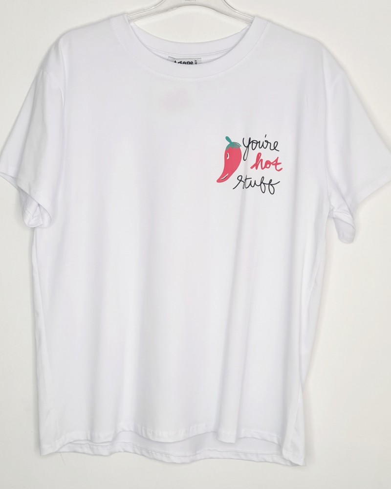 T-Shirt Μπλούζα Μακό με Τύπωμα Hot -Λευκό- ES2108