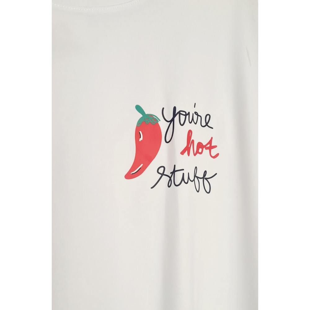 T-Shirt Μπλούζα Μακό με Τύπωμα Hot -Λευκό- ES2108 T-Shirt Μπλούζα Μακό με Τύπωμα Hot -Λευκό- ES2108