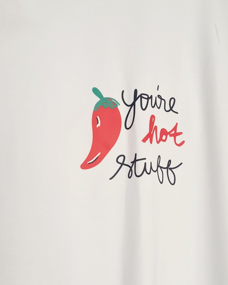 T-Shirt Μπλούζα Μακό με Τύπωμα Hot -Λευκό- ES2108