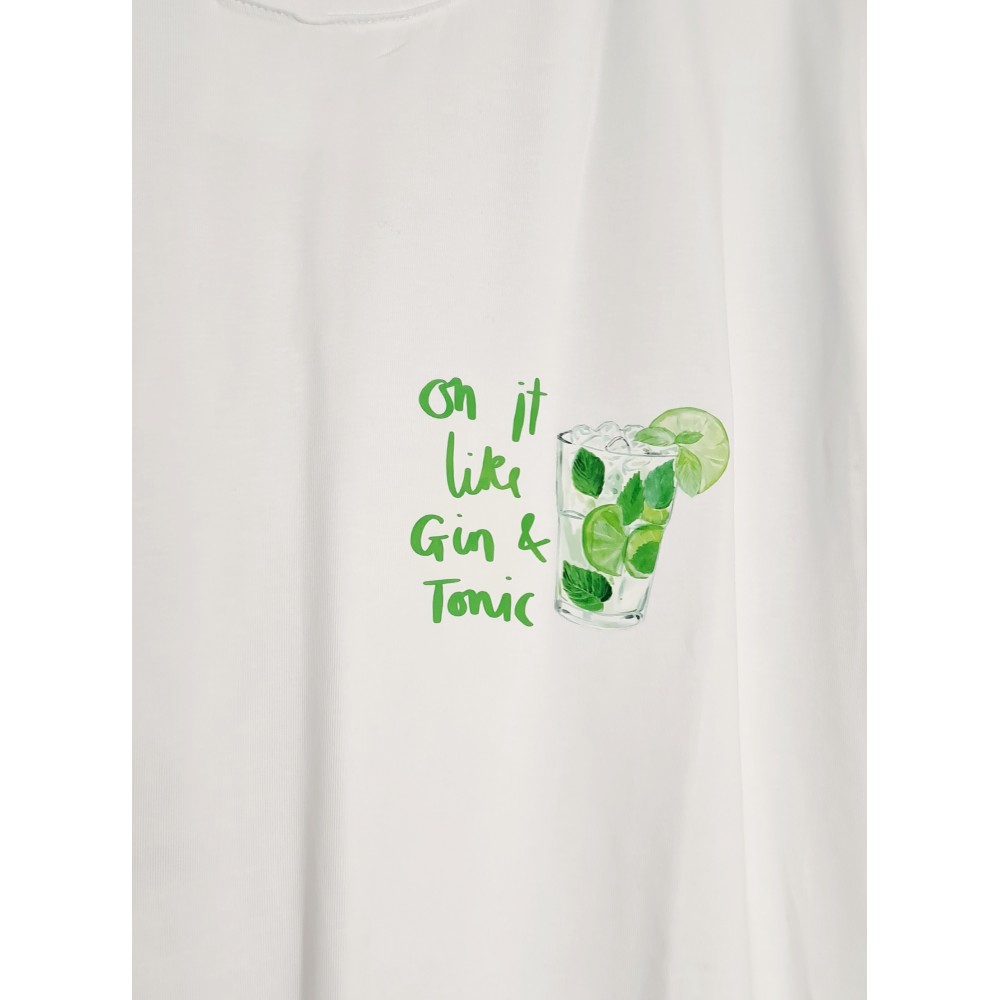 T-Shirt Μπλούζα Μακό με Τύπωμα Gin & Tonic -Λευκό- ES2108