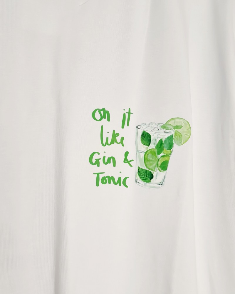 T-Shirt Μπλούζα Μακό με Τύπωμα Gin & Tonic -Λευκό- ES2108
