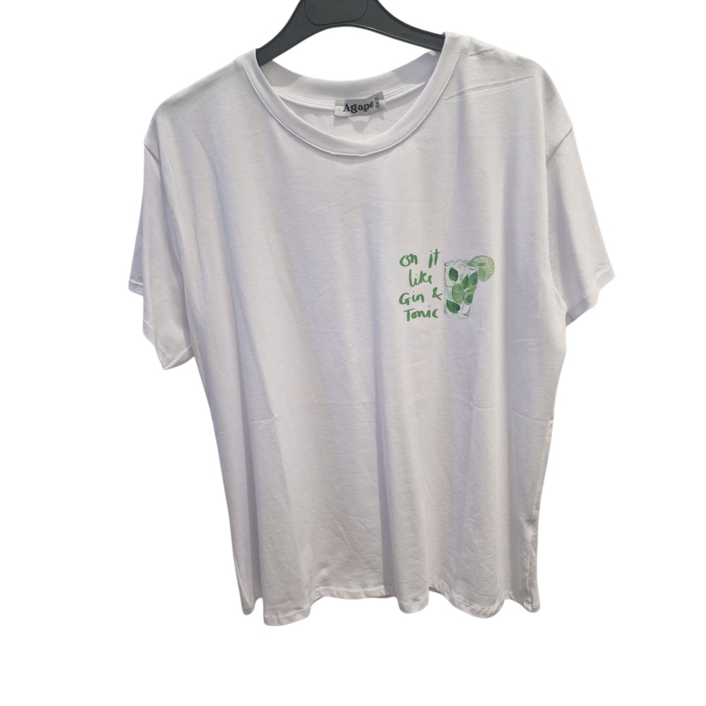 T-Shirt Μπλούζα Μακό με Τύπωμα Gin & Tonic -Λευκό- ES2108 T-Shirt Μπλούζα Μακό με Τύπωμα Gin & Tonic -Λευκό- ES2108