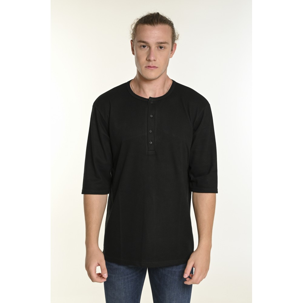 Ανδρική Μπλούζα T-Shirt Oversize με Κουμπιά Bodymax -Μαύρο- 