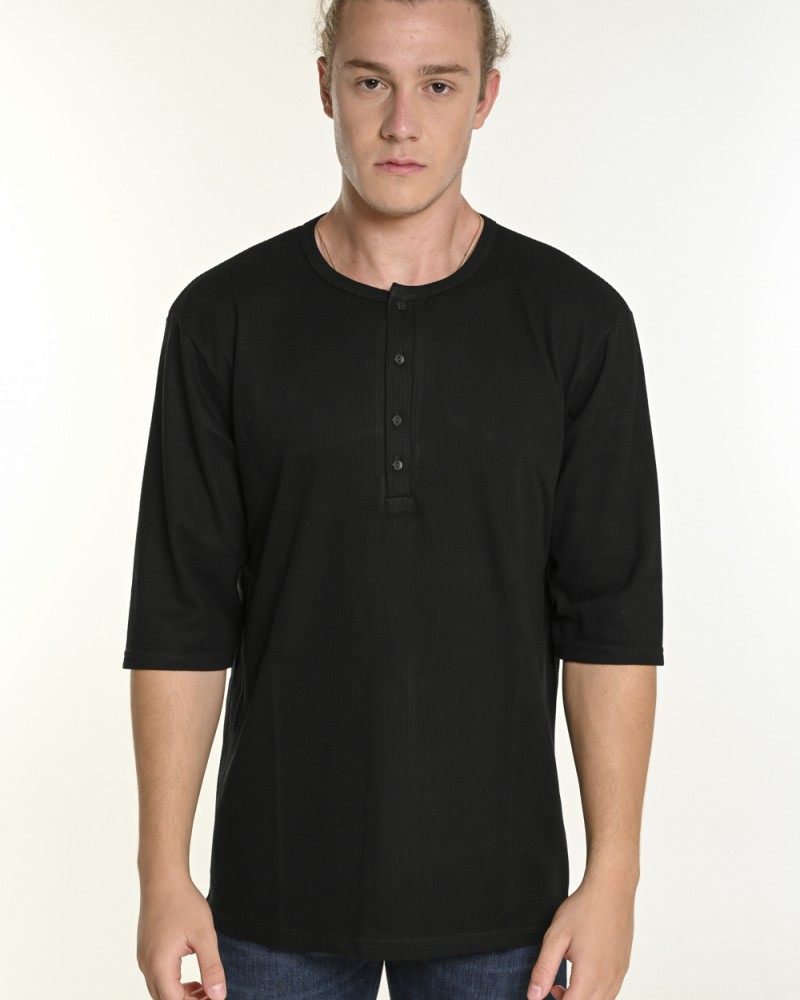 Ανδρική Μπλούζα T-Shirt Oversize με Κουμπιά Bodymax -Μαύρο- 