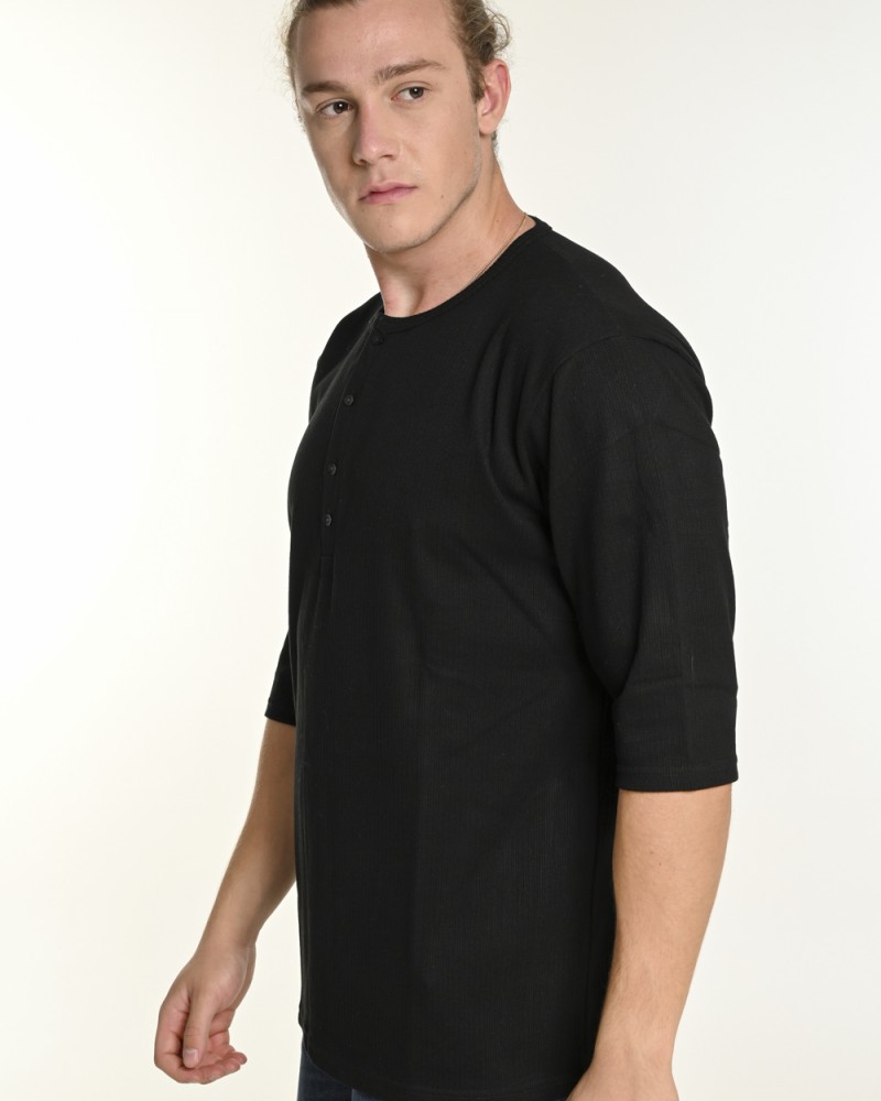 Ανδρική Μπλούζα T-Shirt Oversize με Κουμπιά Bodymax -Μαύρο- 