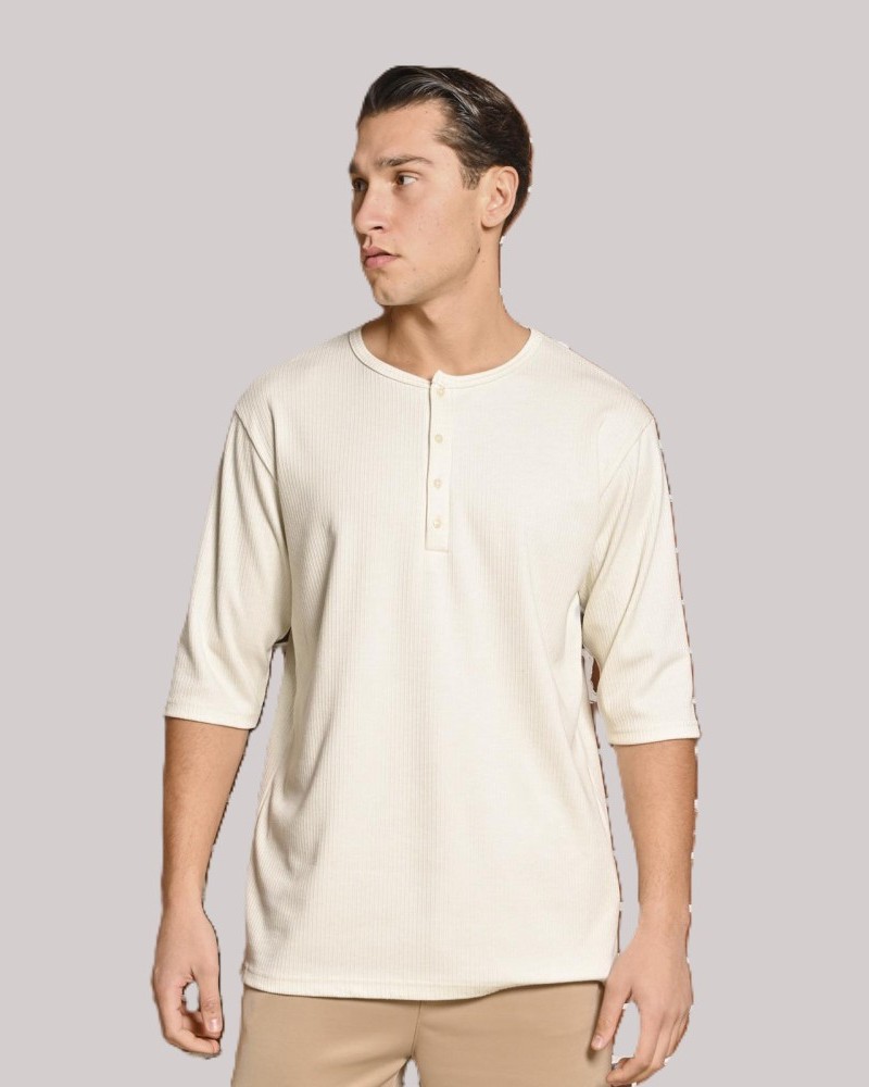Ανδρική Μπλούζα T-Shirt Oversize με Κουμπιά Bodymax -Μπεζ- PR-9021