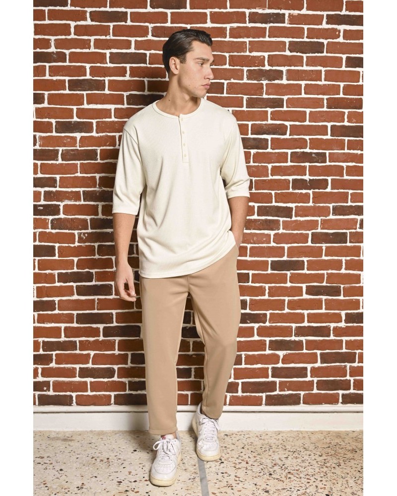 Ανδρική Μπλούζα T-Shirt Oversize με Κουμπιά Bodymax -Μπεζ- PR-9021
