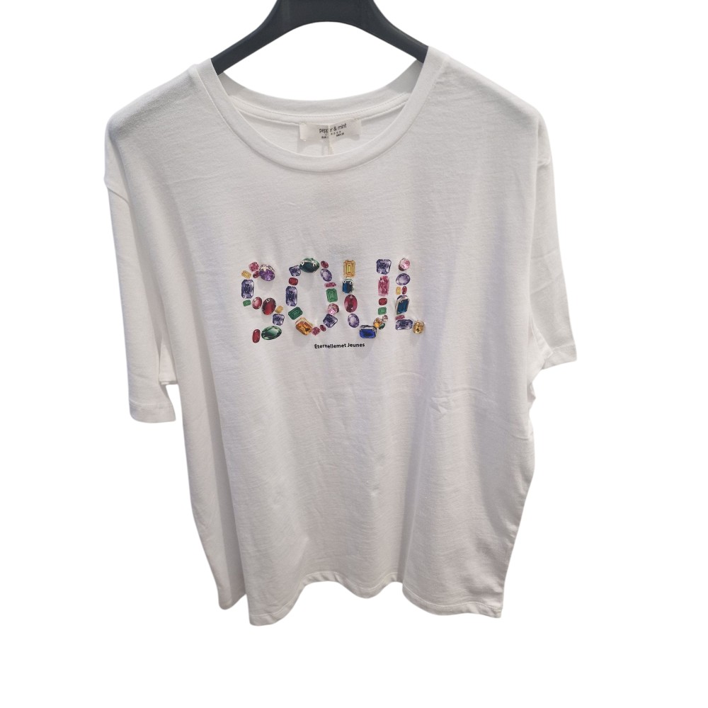 T-Shirt Μπλούζα Μακό με Τύπωμα Soul από Πετράδια -Λευκό- SSS25