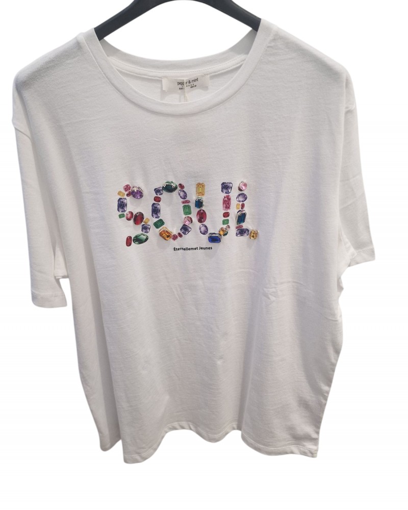 T-Shirt Μπλούζα Μακό με Τύπωμα Soul από Πετράδια -Λευκό- SSS25